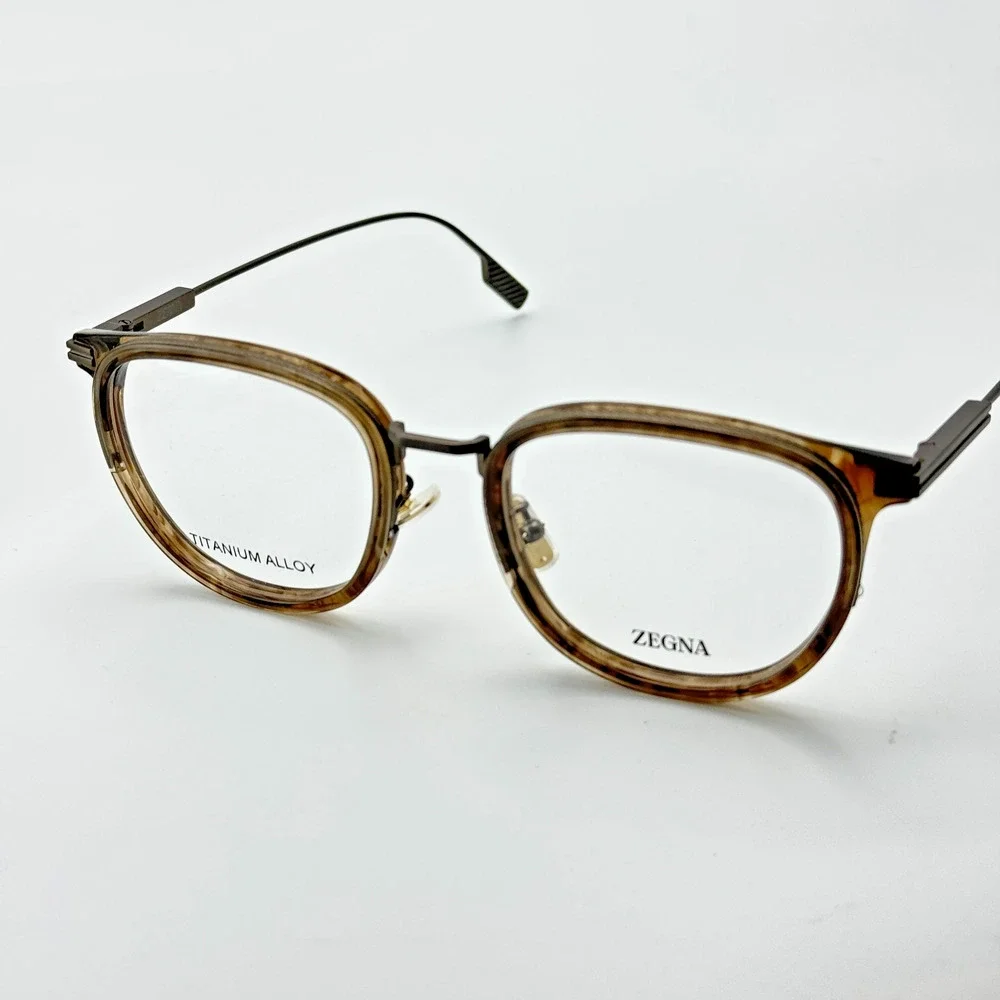 Ermenegildo Zegna Eyeglasses Frames EZ5337-D 048 Light Brown Geometric 52-20-145